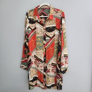 Men's Fashion Nova 1XL Button Down Shirt With Chains and Tassle Patterns